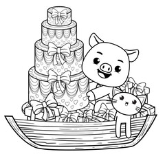 Happy Birthday Coloring Page with cute pig