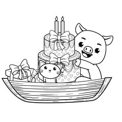 Happy Birthday Coloring Page with cute pig