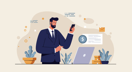 a man in a suit is using his phone