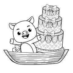 Happy Birthday Coloring Page with cute pig