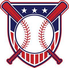 American baseball emblem featuring crossed bats and a baseball with stars and stripes design