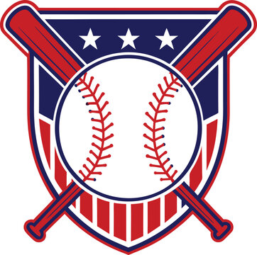 American baseball emblem featuring crossed bats and a baseball with stars and stripes design