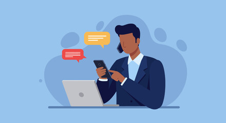 a man in a suit sitting at a table using a laptop