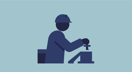 a person wearing a hard hat, seated at a workstation with a tool in their hand. Suitable for landing page, banner, marketing, web design, presentation, infographic, etc.
