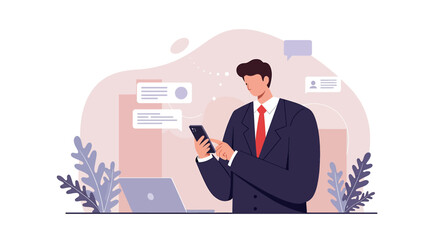 a man in a suit is using his phone