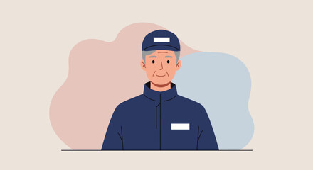 a smiling man wearing a blue jacket and a cap. Suitable for landing page, banner, marketing, web design, presentation, infographic, etc.