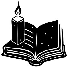 Magical book and candle silhouette—designed for cozy storytelling, literary art prints, or World Book Day digital designs.