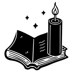 Calm silhouette of book and candle—excellent for reader-themed merch, educational templates, or cozy World Book Day ideas.
