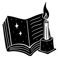 World Book Day silhouette showing a candle beside a book—great for logos, educational flyers, or quiet night reading vibes.
