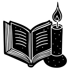 Candle and book silhouette vector—great for libraries, vintage decor, fantasy stories, or warm, nostalgic reading moments.