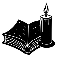 Book with candle vector silhouette—use for fantasy lovers, literature fans, or vintage World Book Day visuals.