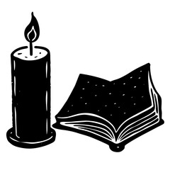 Elegant silhouette of a book and candle—ideal for World Book Day themes, vintage reading art, or calm literary merchandise and bookmarks.