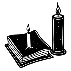 Mystical book and candle silhouette vector—great for reading lovers, candlelight story themes, or vintage-style educational art.

