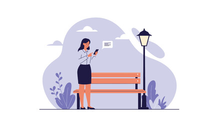 a woman sitting on a bench using her phone