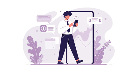 a man in a suit is standing next to a phone