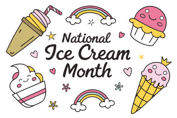 NATIONAL ICE CREAM MONTH vector illustration