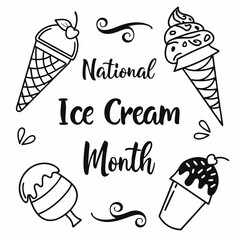 NATIONAL ICE CREAM MONTH vector illustration