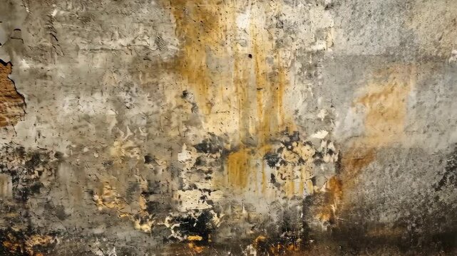 Weathered wall texture with peeling paint, showing various shades of brown, gray, and black