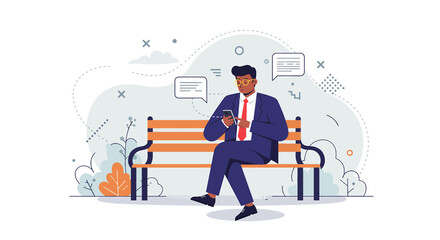 a man sitting on a bench using his phone