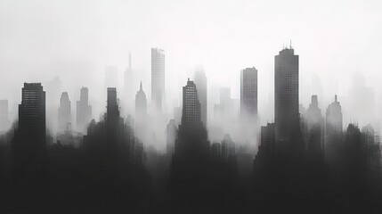 Fototapeta premium A grayscale city skyline with fog rolling in over the buildings 