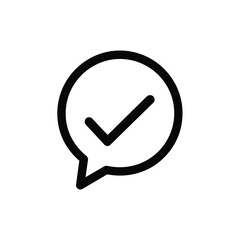 Black Check Mark in Speech Bubble Icon for Confirmation and Approval Displayed
