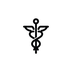 Black Caduceus Icon Medical Symbol with Wings and Staff on White Background