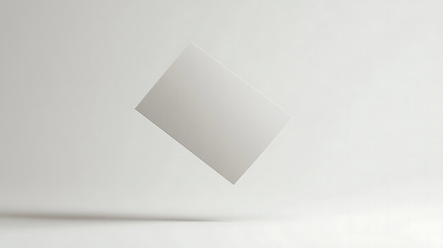 3D business card mockup floating in mid-air, clean white background, soft shadows and subtle depth, modern sans-serif typography, minimalist aesthetic.