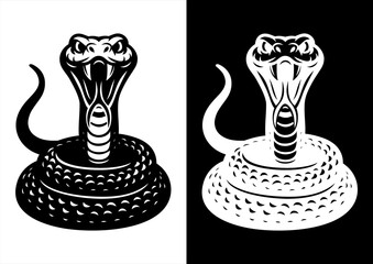 Hissing snake design black white vector line art