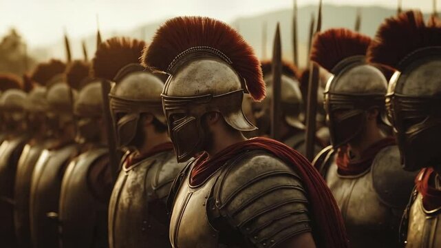 Roman Soldiers in Armor Ready for Battle in the Sunset