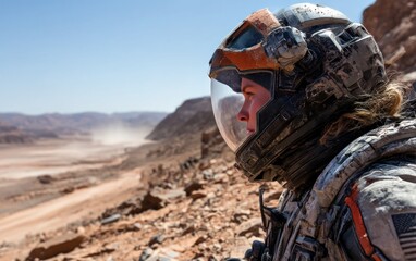 Astronaut in desert landscape