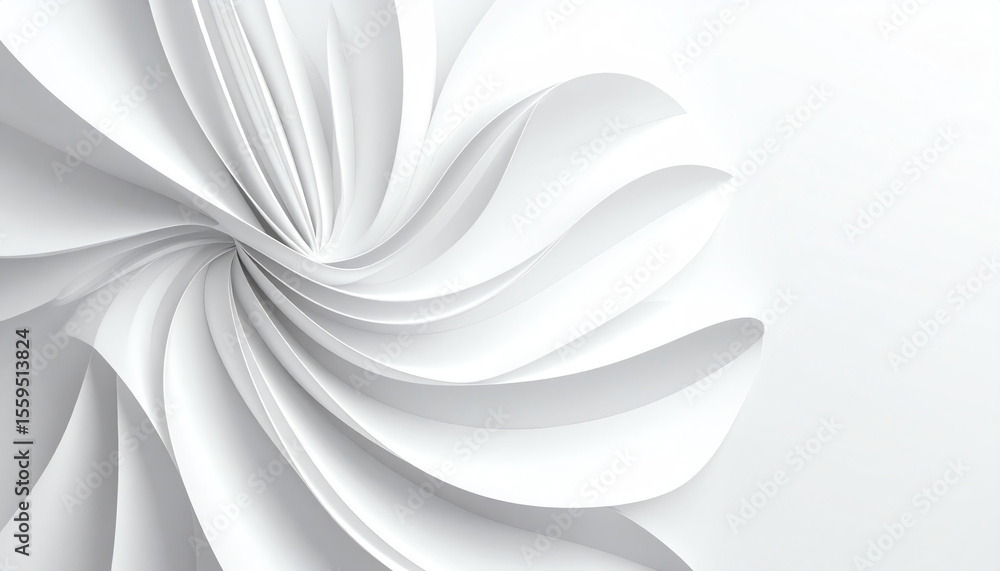 Poster abstract white paper swirl design with smooth curves and layers, creating a sense of movement and el