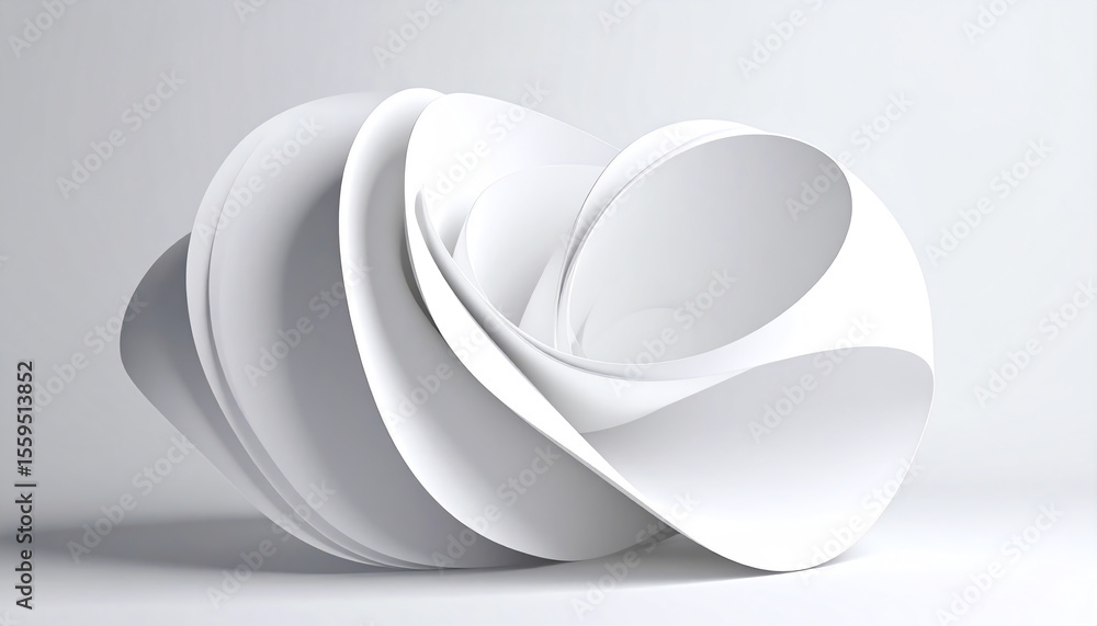 Poster sculptural white forms create a fluid, modern aesthetic, emphasizing curves and smooth surfaces agai