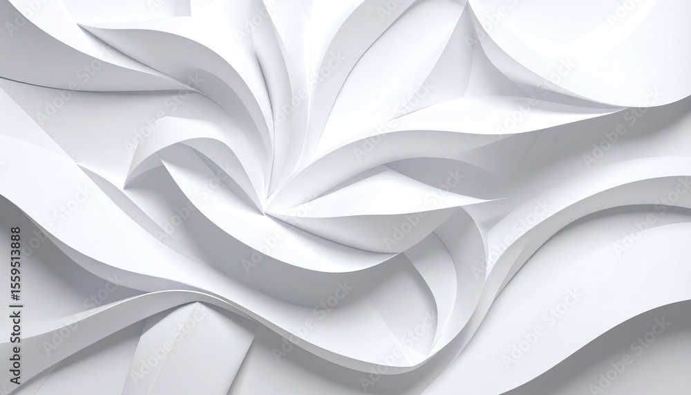 Poster abstract white paper folds create a dynamic, flowing design, showcasing texture and movement in a mi