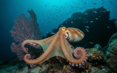 Intricate Octopus in Coral Reef Underwater Scene