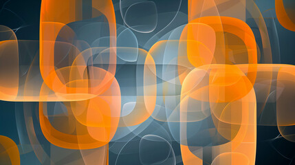 Semi-transparent overlapping geometric shapes in orange and blue tones
