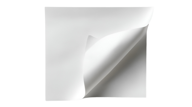 White paper sheet corner curled up blank page