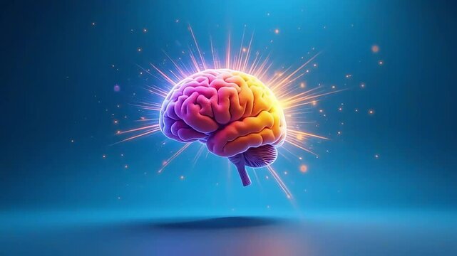 Brainpower is illustrated with a glowing human brain symbolizing intelligence and creativity in a bright, colorful design against a blue background.