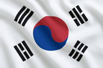 flag of south korea on the wind, National flag waving in the wind. Symbol of patriotism, pride, independence, and national identity. Perfect for use in political, educational, or cultural content