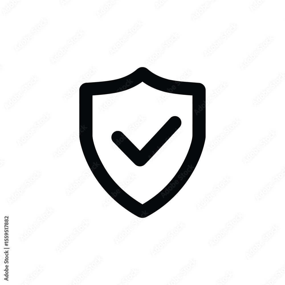 Poster black outline shield with checkmark symbol isolated on transparent background