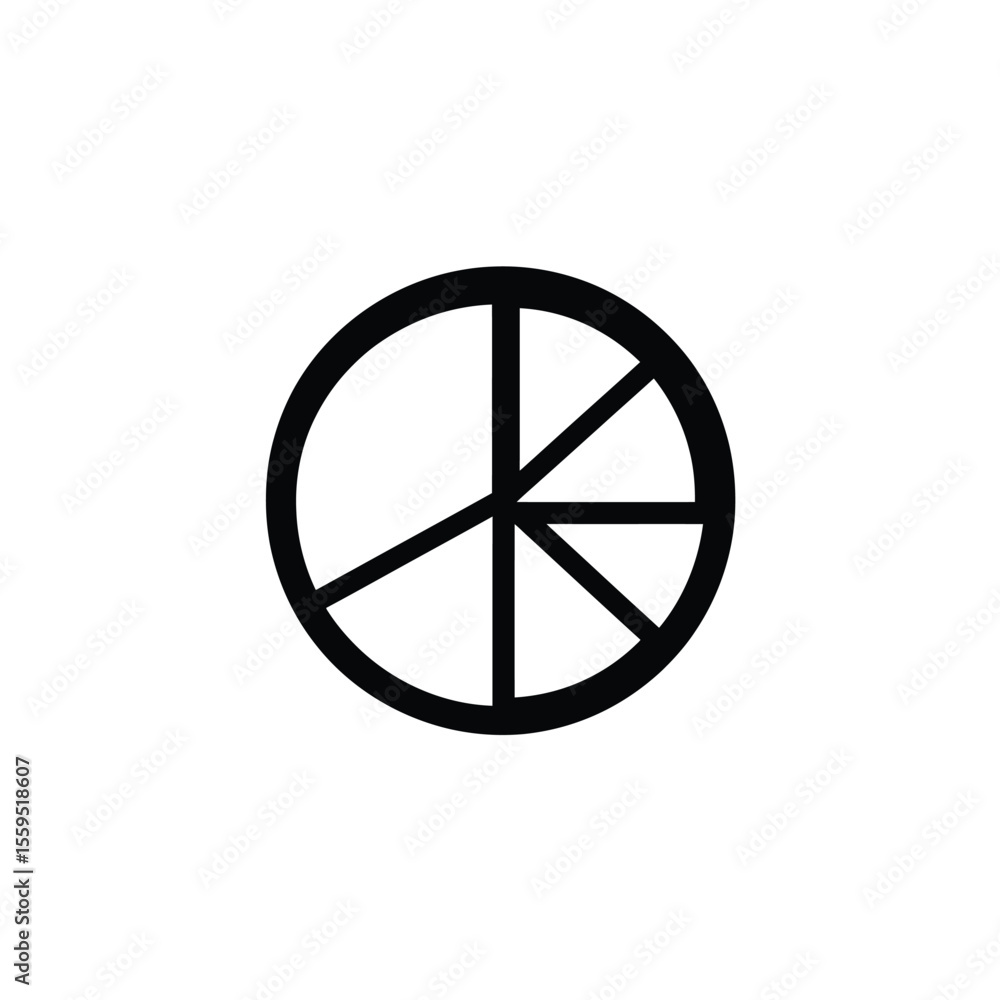 Poster black pie chart with unequal slices isolated on white transparent background
