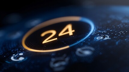 24/7 online helpdesk dashboard interface, futuristic UI with support icons, global network