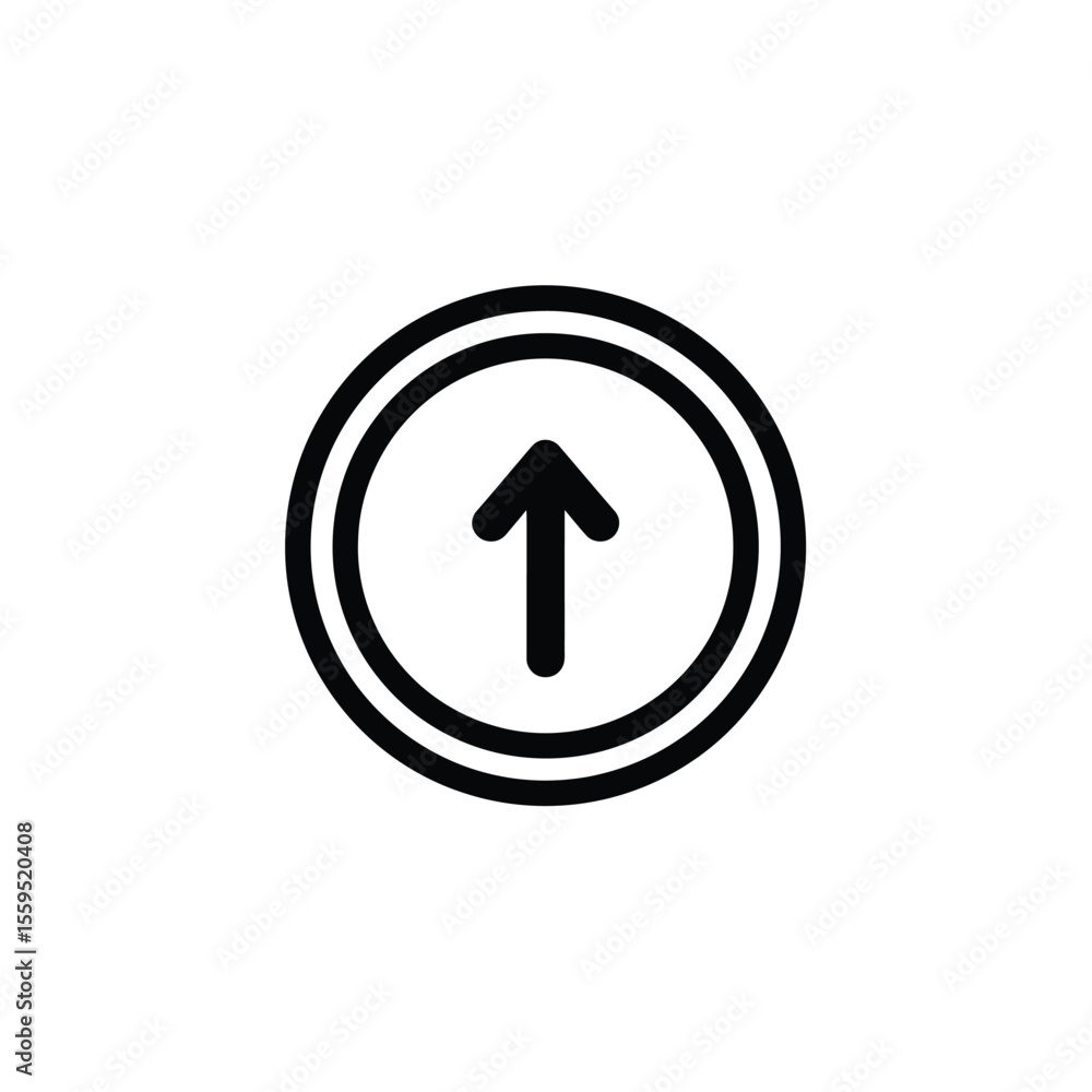 Poster black up arrow inside two concentric circles on white background symbol