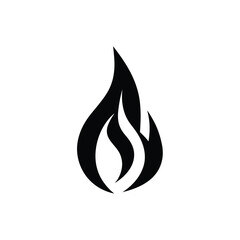 Bold Black Flame Illustration Modern Fire Symbol, Simple Graphic, Isolated on White