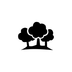 Black silhouette forest tree icon in minimalist flat design on white background