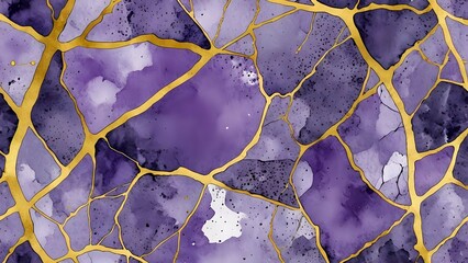 Muted lavender and stone grey watercolor with cracked gold foil veins suggest refined elegance and poise