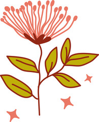 Retro simple florals in vintage illustration. Abstract hand drawn doodle cartoon floral elements, Retro vintage style flower daisy, aster, chrysanthemum, marigold, calendula.	