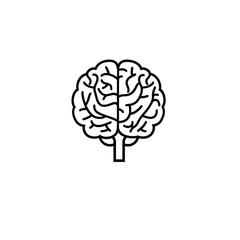 Brain with black outline on a transparent background, mental health concept