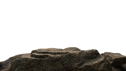 Mountain Rock Brown, Stone Podium cliff edge isolated on white background well stand display advertising product, Clipping path