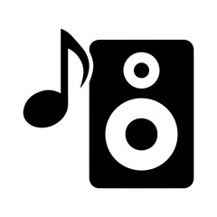 Music note and speaker icon with transparent background representing concert event or student radio broadcasting
