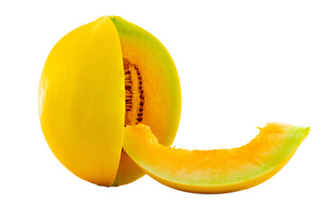 High Quality PNG Picture of galia melon slice on white background, isolated.